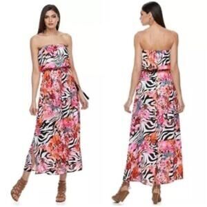 Jennifer Lopez Summer Oasis floral zebra print strapless maxi dress NWT